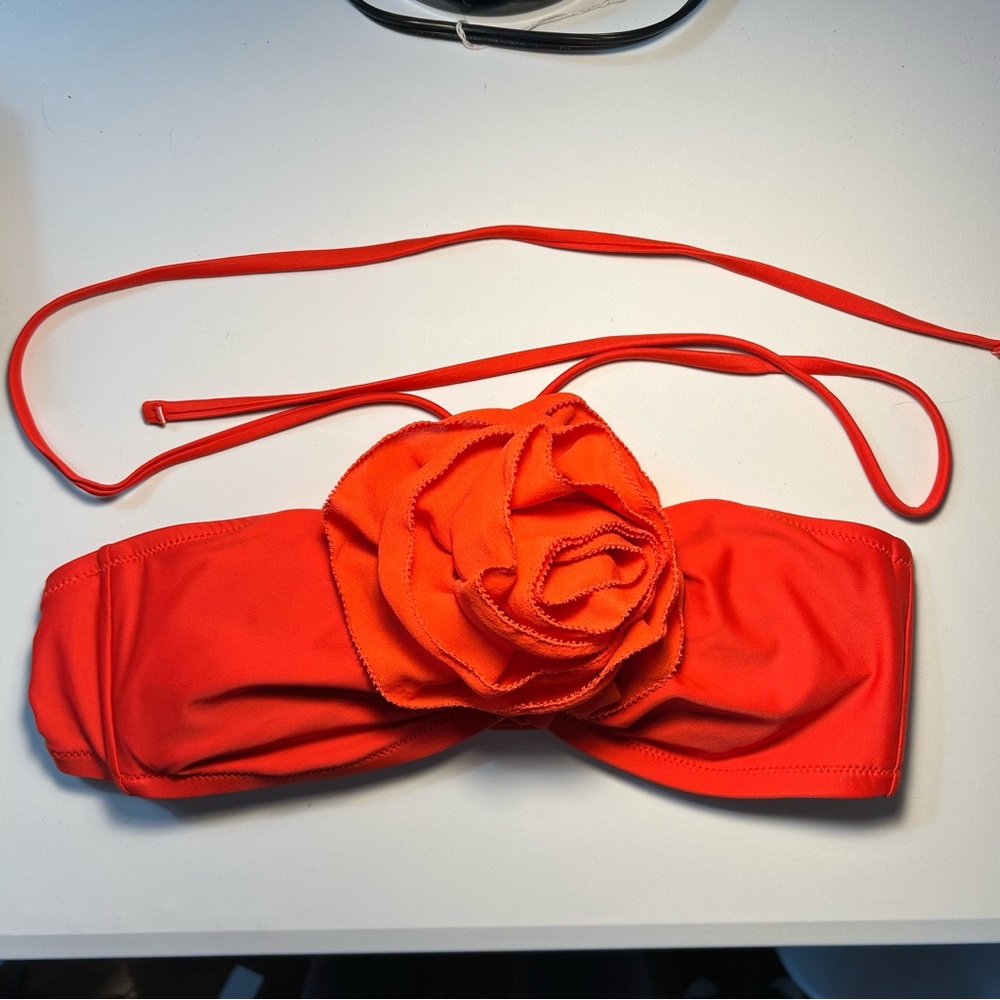 J. Crew Bright red Rosette Bandeau Bikini Top